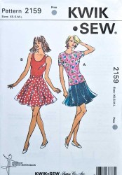 2159 KWIK SEW  STRETCH KNIT TANK/ SS TOP, FLARE GORE SKIRT PATTERN XS-L SEALED